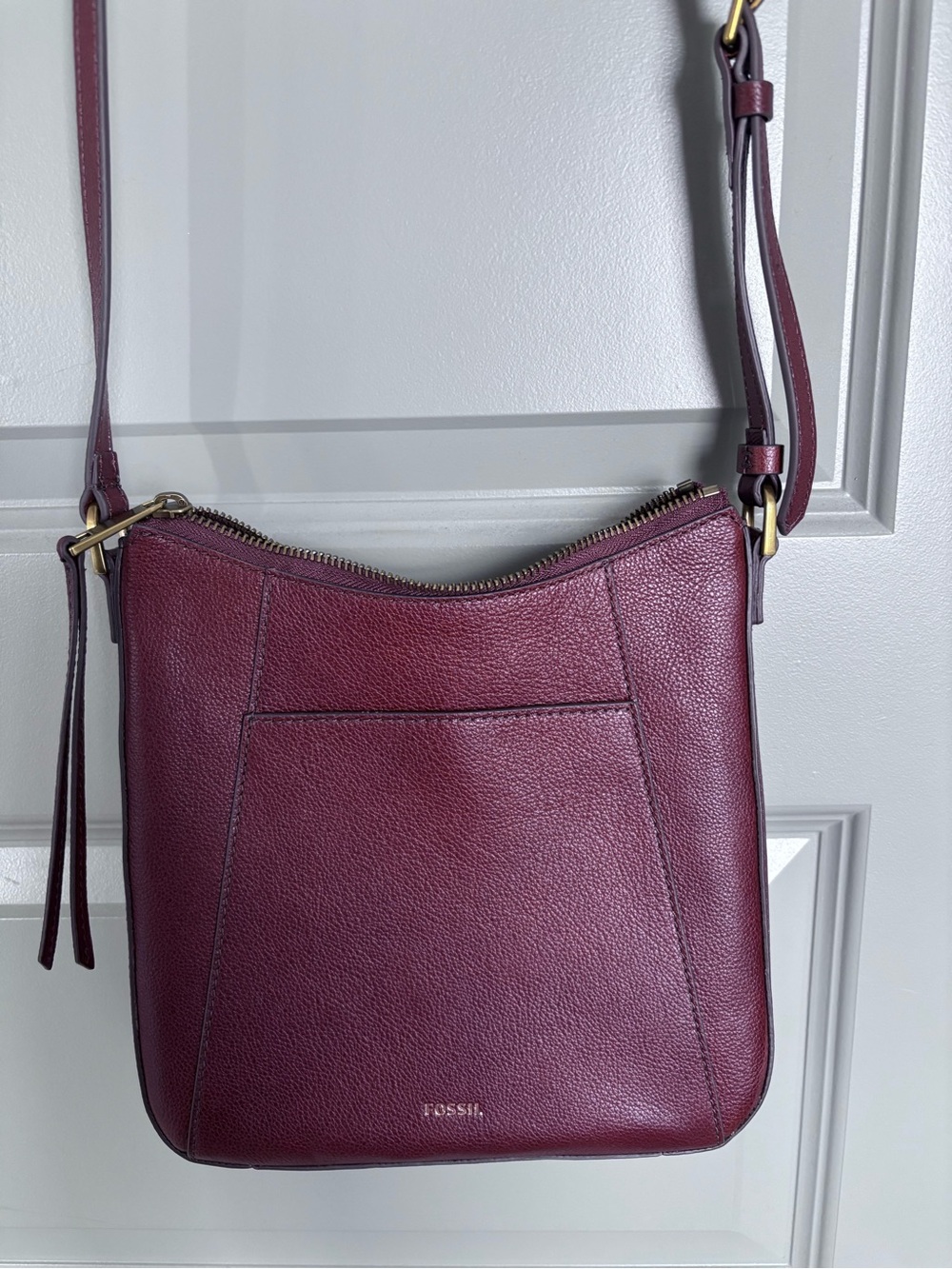 Fossil Pebbled Leather Crossbody in Brown
